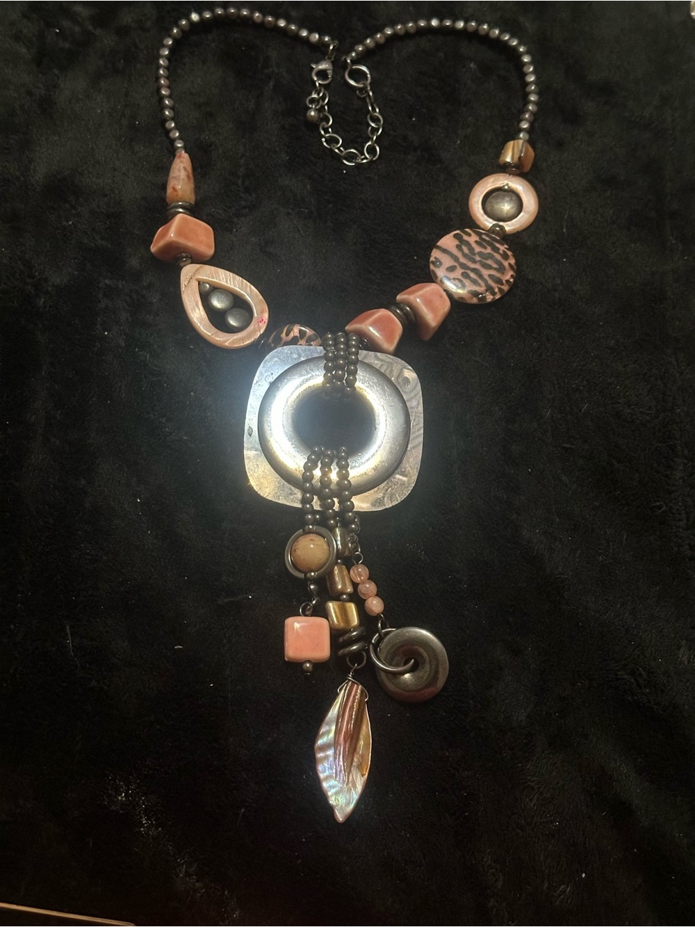 Bohemian Brown & Peach Statement Pendant Necklace
